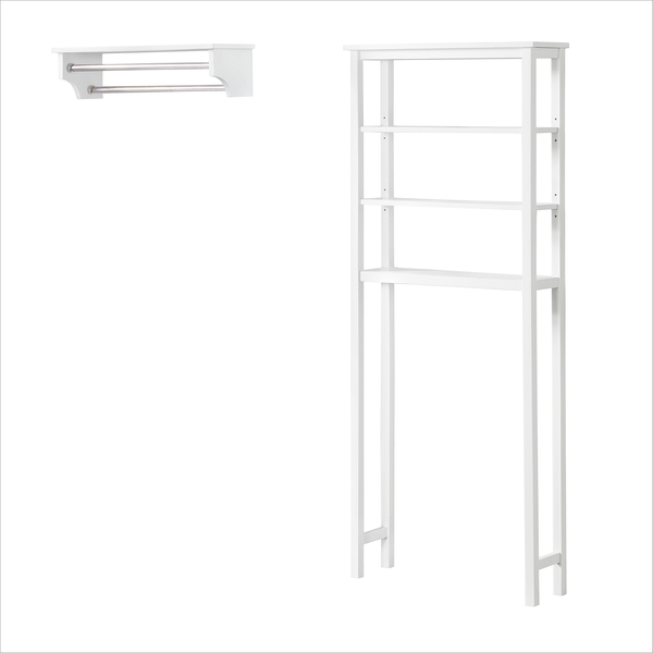 Alaterre Furniture Dover Over Toilet Organizer with Open Shelving, Bathroom Shelf with 2 Towel Rods ANDO724WH